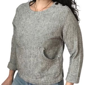 Vtg Indian Cotton Woven Asymmetrical Side Pocket Button Lagenlook Top